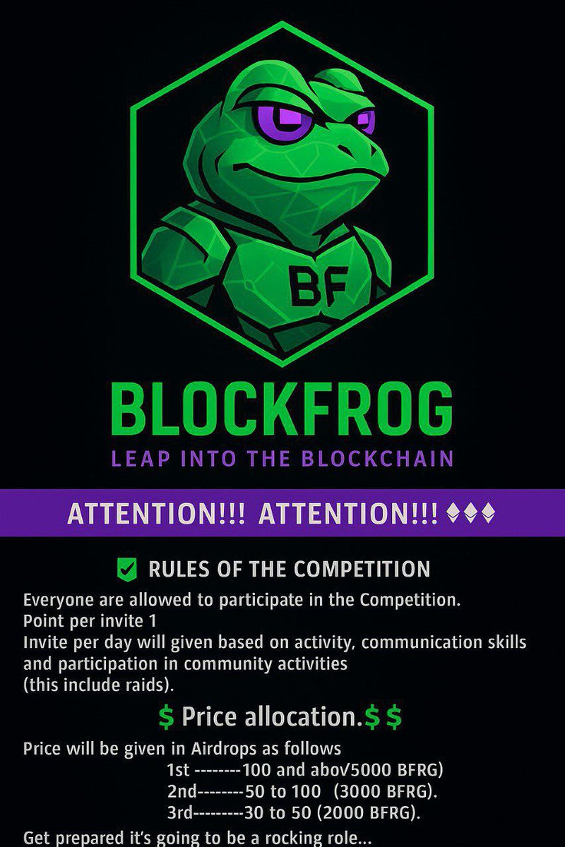 Pstackofficial's tweet image. @BLOCKFROG_COIN
We are hosting an invitation competition....
👇👇👇👇👇👇👇👇