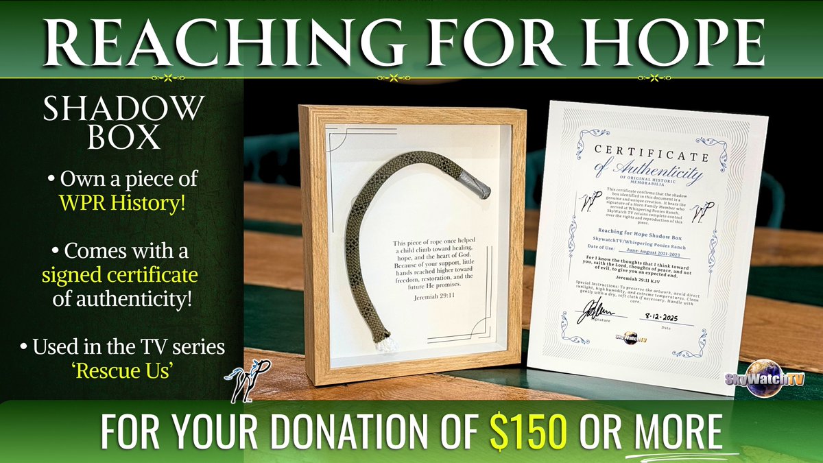 DefenderBooks's tweet image. 🌟 NEW &amp;amp; MEANINGFUL! 🌟
Introducing the Reaching for Hope Shadow Box! 

A beautiful, handcrafted display piece that represents healing, restoration, and the powerful work being done through Whispering Ponies Ranch and SkyWatch TV. 

Every Shadow Box not only makes a stunning…