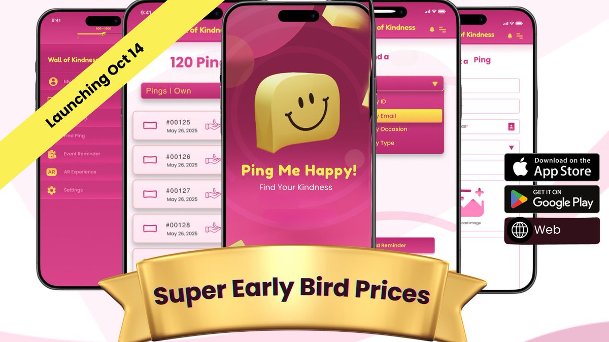 pingmehappy's tweet photo. 📱 Welcome to Ping Me Happy — your new way to spread joy instantly!
✨ Eco-friendly, instant, and memories that last forever.
🚀 Super Early Bird launches Oct 14 — follow now and be first to Ping!
#PingMeHappy #FindYourKindness #Indiegogo #WallofKindness https://t.co/KyrcuIhh6G