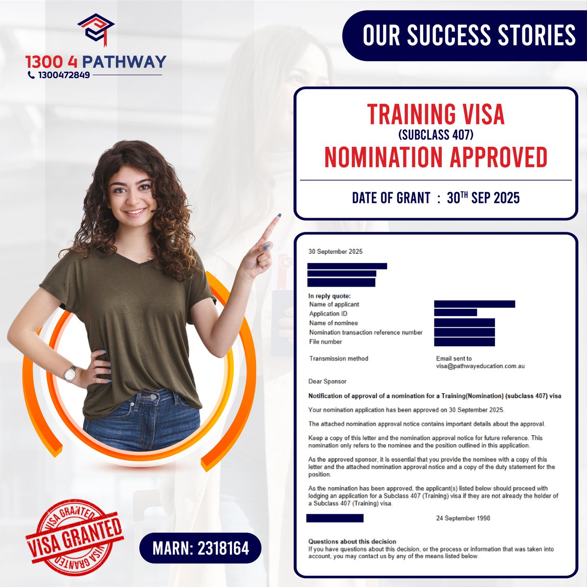 pathway_edu_au's tweet image. 🌟👨‍🎓 Celebrating Visa Success Story!
🎉🎊  Heartfelt congratulations for the successful Nomination of Training visa 

#visa #Successstories #Trainingvisa #visagranted #subclass407 #VisaSuccess #EducationConsultation #MigrationServices #NewBeginnings