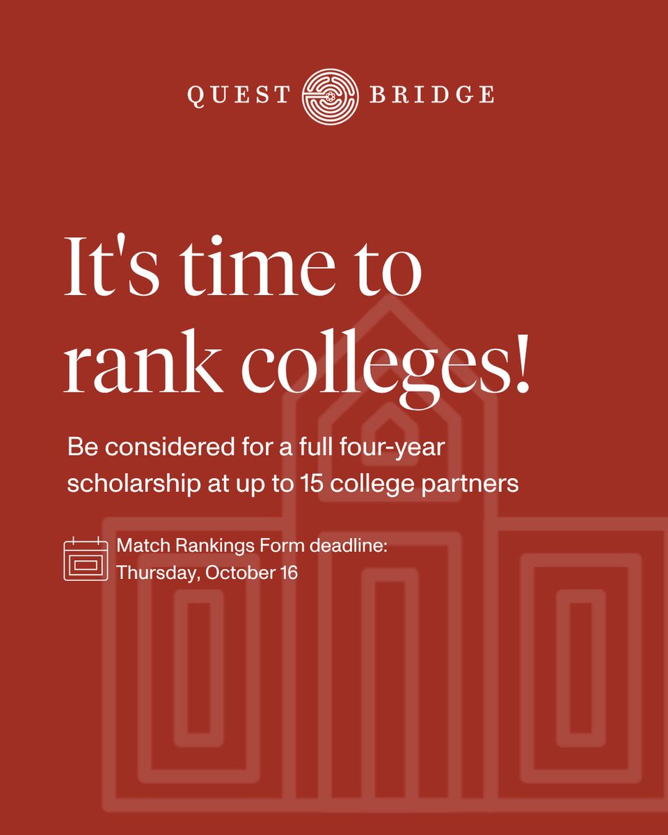 QuestBridge's tweet image. 🏫National College Match applicants: It&apos;s time to rank colleges! Submit your Match Rankings Form by Thursday, October 16, at 11:59 p.m. PT: apply.questbridge.org/apply/status?t…