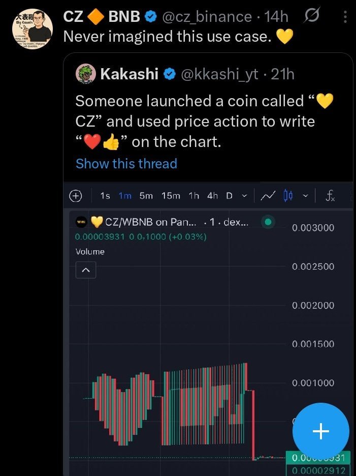 0x78998d790D6236cC05929101DE65a361af309f5b

$4 is 64M
$TST is 32M
$GIGGLE is 32M 

$💛CZ is 266K

Do the math