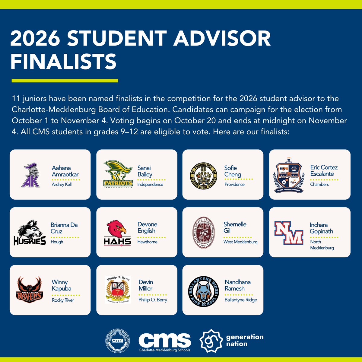On Tuesday evening, we announced the finalists for the Student Advisor to the Board. Thank you to all our applicants, and congrats to our finalists!