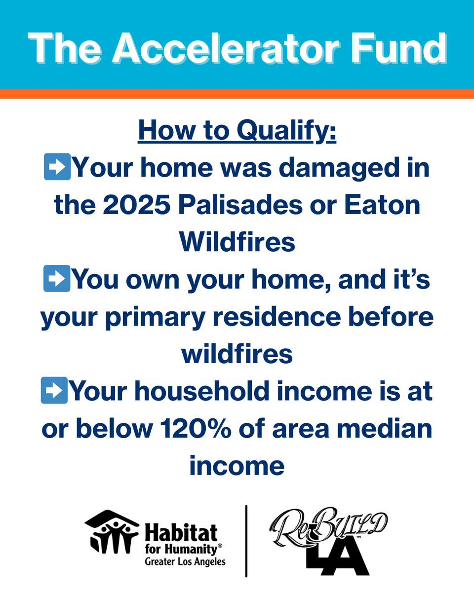 HabitatLA's tweet photo. #Wildfire survivors mentioned they needed support with insurance, environmental safety, smoke remediations & more. The #AcceleratorFund supports these needs up to $10K!
Learn more about the fund here: https://t.co/J7DSbwrh9r
#Eaton #PacificPalisades #NewProgram #ReBUILDLA https://t.co/ReDv2P5FlO