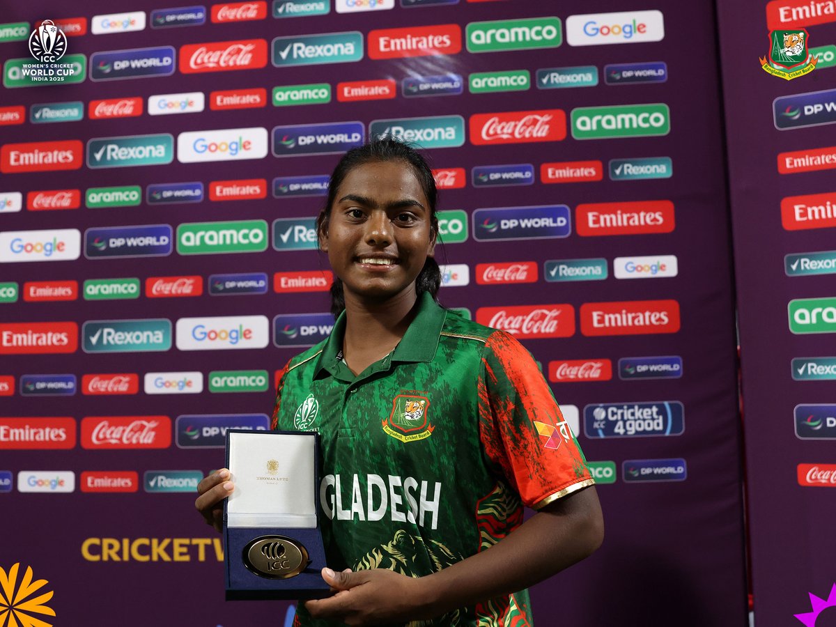 Player Of The Match: Marufa Akter | 2 wickets, 7 overs, 31 runs

Bangladesh 🇧🇩 🆚 Pakistan 🇵🇰 | Match 3 | Women’s Cricket World Cup 2025

02 October 2025 | 3:30 PM | R.Premadasa Stadium, Colombo
 
 Photo Credit: ICC/Getty

#Bangladesh #TheTigress #BCB #Cricket #WomenWorldCup