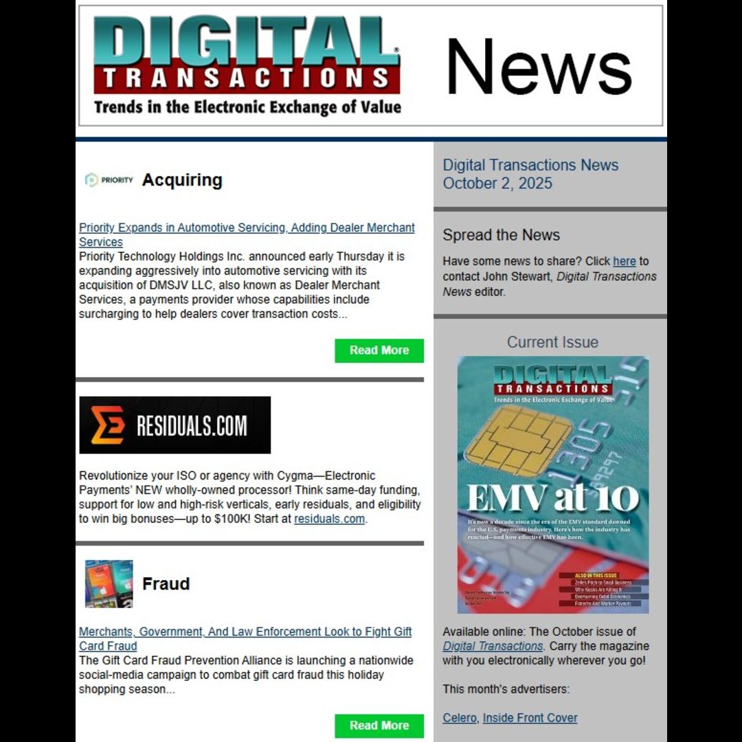 DTPaymentNews's tweet image. Priority Eyes Dealer Services Market; Scam Awareness Campaign Starts; An Digital Tip Win 
buff.ly/CrmqV7j 
#payments #acquisitions #Priority #cardealermerchantservices #newmarkets #giftcards #giftcardscams #holidayshopping #InstantFinancial #digitaltipping #restaurants