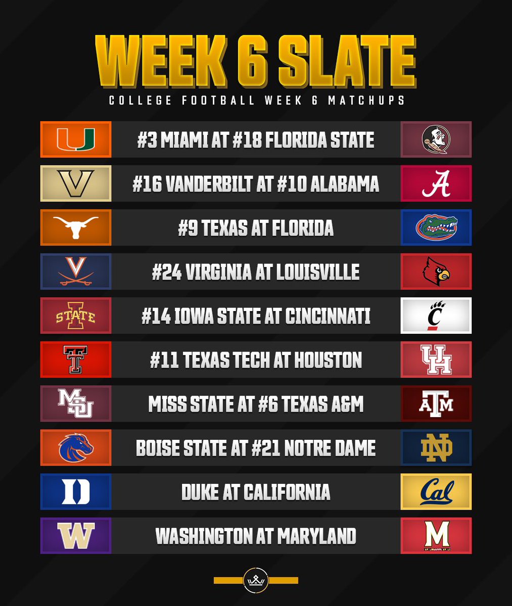 CFBKings's tweet image. Week 6 Slate 🏈🔥