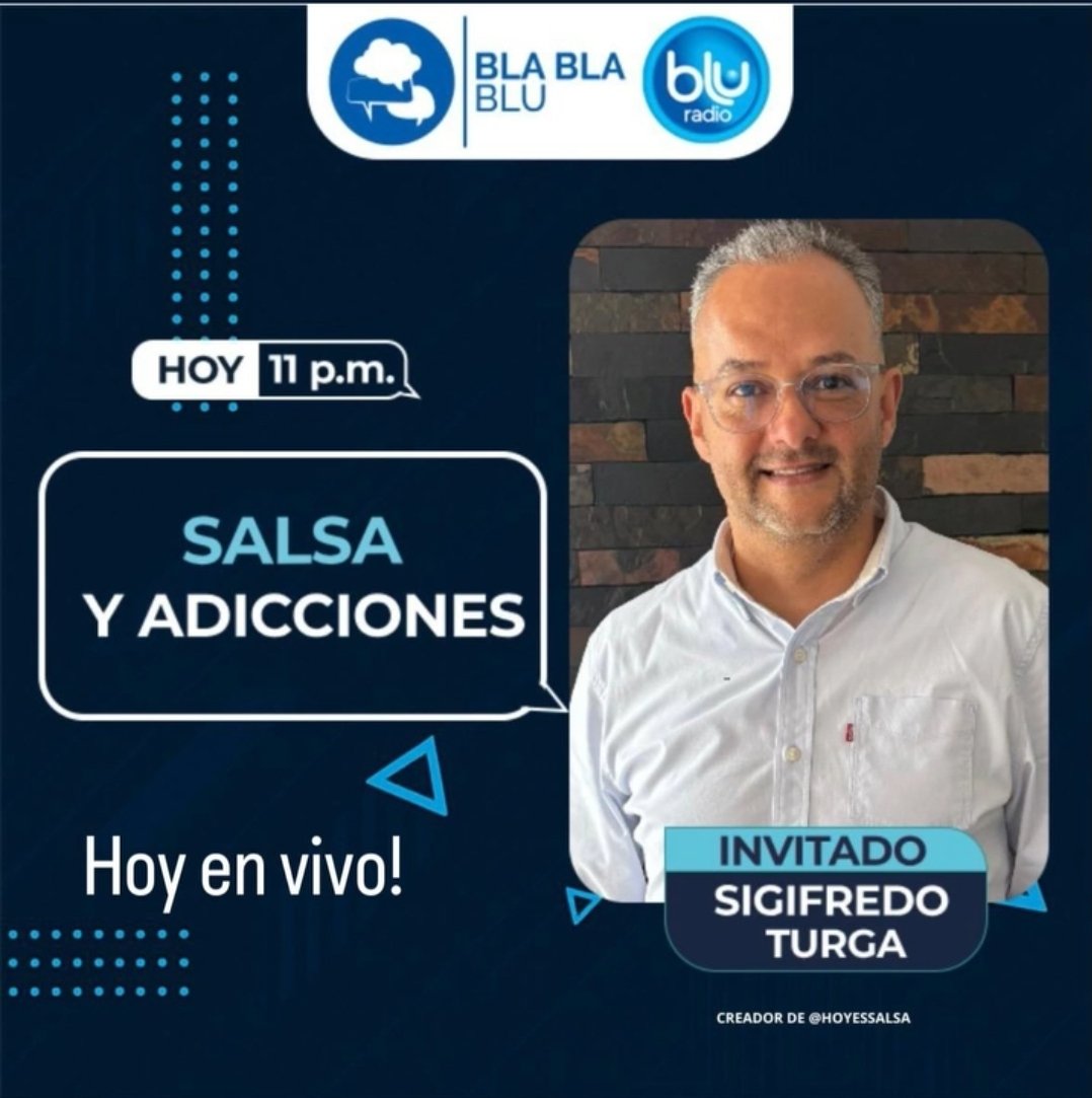 #SalsayAdicciones Los esperamos esta noche en #BlaBLaBLU #JuevesDeTBT <a href="/SigifredoTurga/">SigifredoTurga</a> <a href="/entreelquintero/">Mauricio Quintero</a> <a href="/Carloseme/">Carlos M. Jiménez U.</a> <a href="/gusgomez1701/">Gustavo Gómez Córdoba</a> <a href="/Jamon_Salve/">Jaime Monsalve</a> <a href="/osovillada/">Ossiel Villada</a> <a href="/pagope/">Paola Gómez Perafán</a> <a href="/grillopez/">Andrés Grillo</a> <a href="/discosdesalsa/">@discosdesalsa</a> <a href="/SalsaEnLaCalle/">Salsa En La Calle</a> <a href="/MuseodelaSalsa/">Museo de la Salsa</a> <a href="/SalsaTrending/">Salsa Trending Topics</a> <a href="/barrientosjaime/">Jaime Barrientos</a> <a href="/SalsaChevere_/">Salsa Chévere</a> <a href="/anaraffo/">Ana Lucía Raffo F</a>
