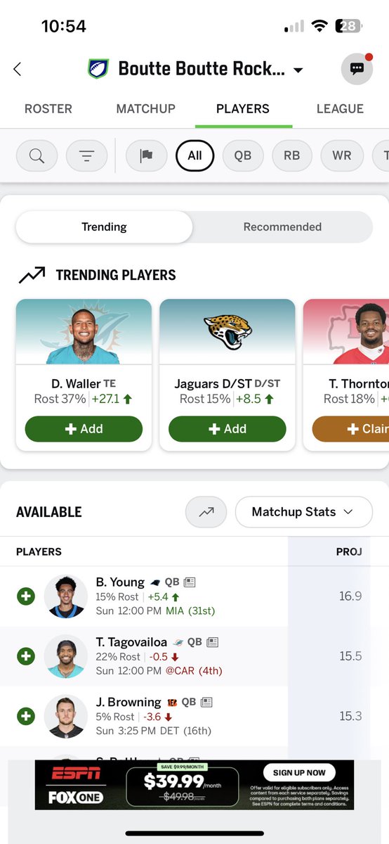 austinpax's tweet photo. @ESPNFANSUPPORT @espn @ESPNBetSupport Darren Waller was dropped this morning and is going straight to Free Agency instead of waivers in our league. Please fix this. https://t.co/4AxhHuOJLv