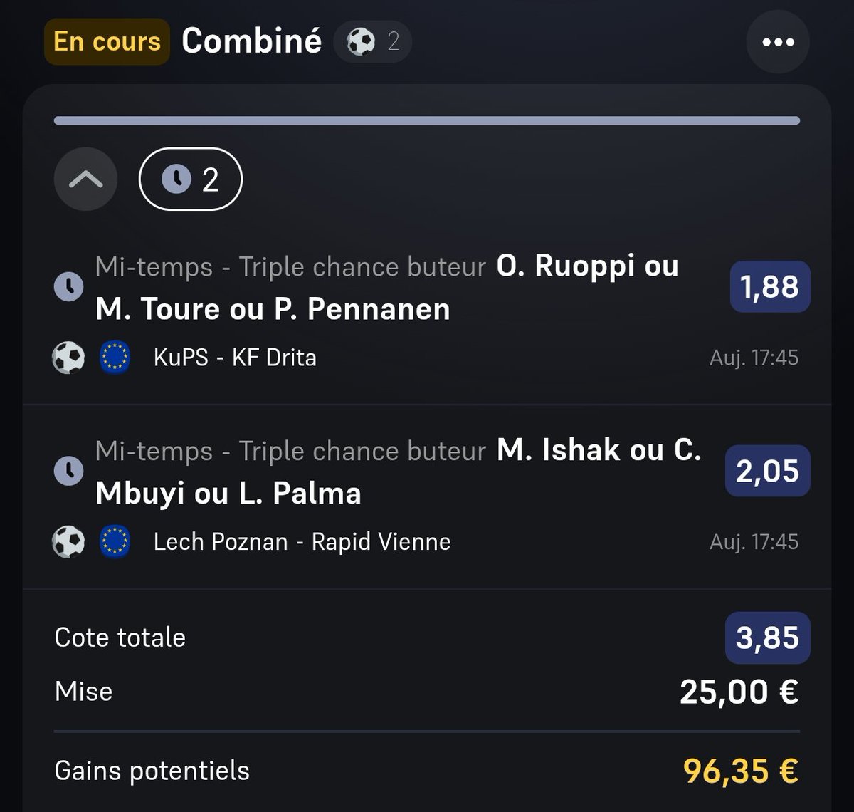 BetClem_'s tweet photo. BETS BUTEURS #UEL #UECL 🇪🇺🏆 02/10 🗓️

TC FUN MI-TEMPS 🔥
@3.85
25€ ➡️ 96.35€
https://t.co/Y9WR5aYD0H

SUPER FUN MI-TEMPS 💥 
@5.85
15€ ➡️ 87.75€
https://t.co/bepPdo8XXK
Début 18h45 🕖
💚 Si tu soutiens 
#TeamParieur https://t.co/MXpFXF26gq