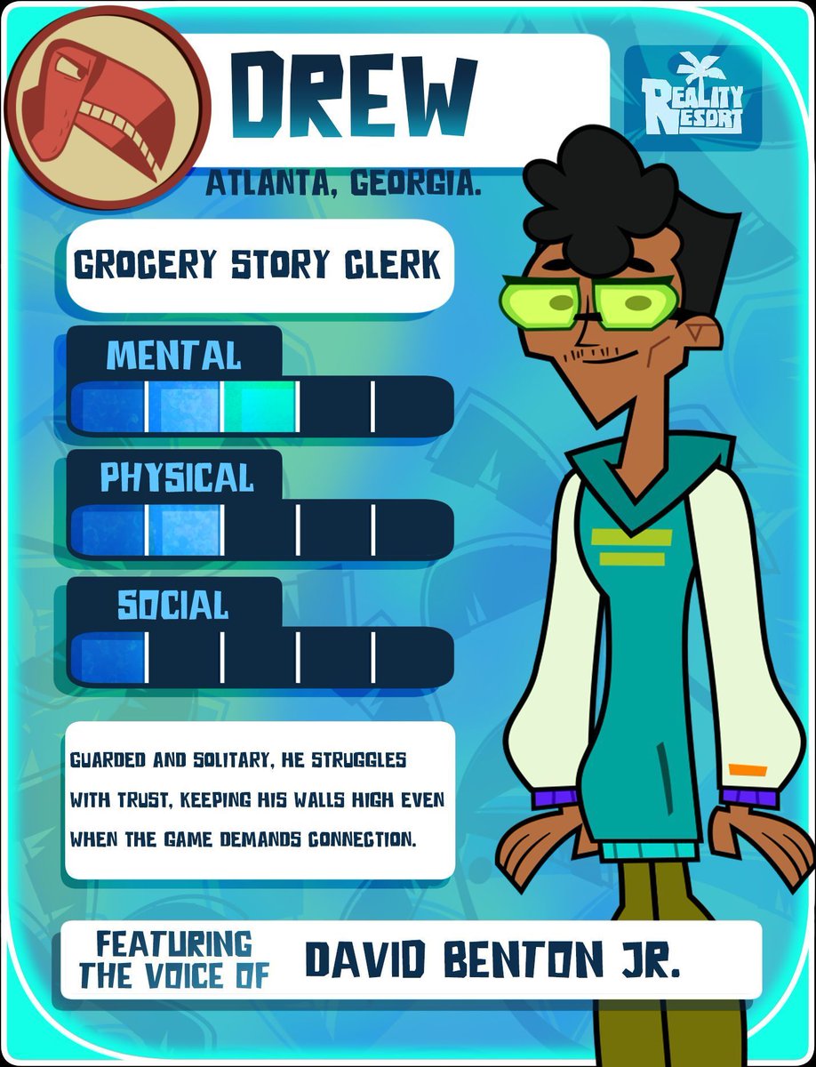 🏝 #RealityResort Character Bio: Drew!

🔹Leading up to Episode 9, we'll showcase three of the remaining tourists each week, highlighting their strengths and weaknesses! We hope you enjoy these little snapshots into the characters.

🔗Campaign: kickstarter.com/projects/reali…

#rrtwt