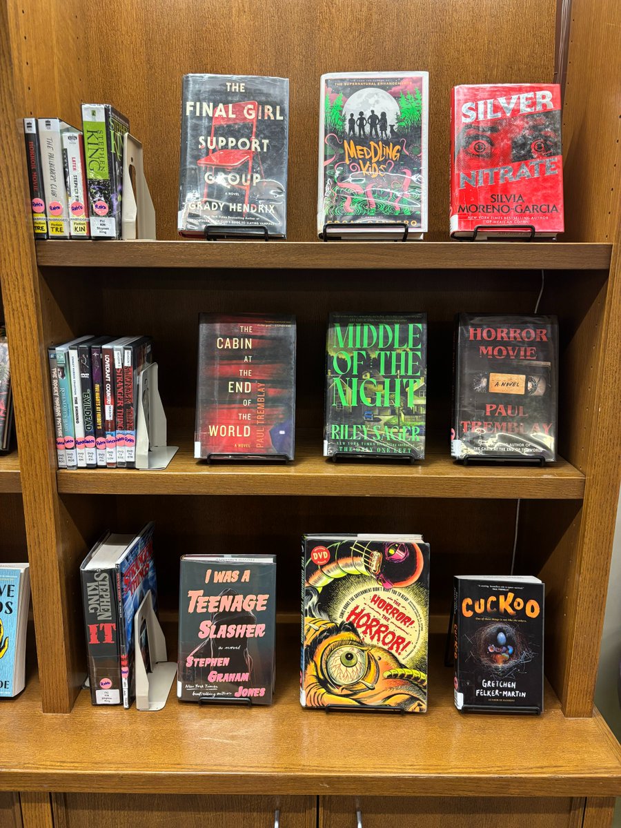 New displays out for October: Speculative Fiction &amp; Retro Horror. We're really leaning into this Halloween thing. Come in and check something out or click the link in our bio for a full list of titles! Muahahaha (evil laugh).