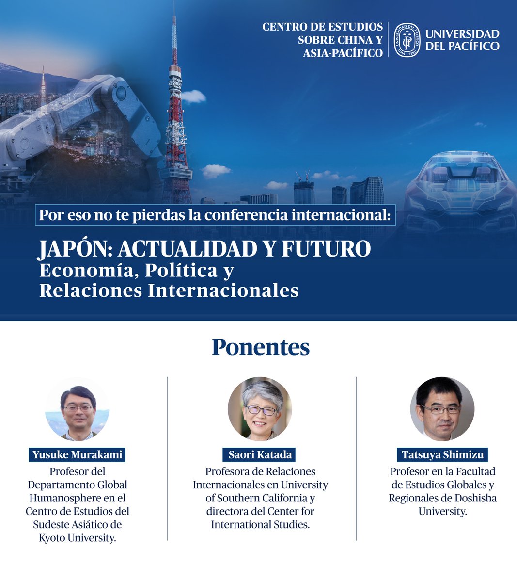 Cechap_Up's tweet image. 🇯🇵 "Japón: actualidad y futuro. Economía, política y relaciones internacionales".
Acompáñanos a analizar las tendencias de la tercera economía mundial y su impacto en Asia-Pacífico junto a expertos internacionales.
📅 13 oct | 8:30 a.m.
📍 bit.ly/3KP9Oge
#EventosCECHAP