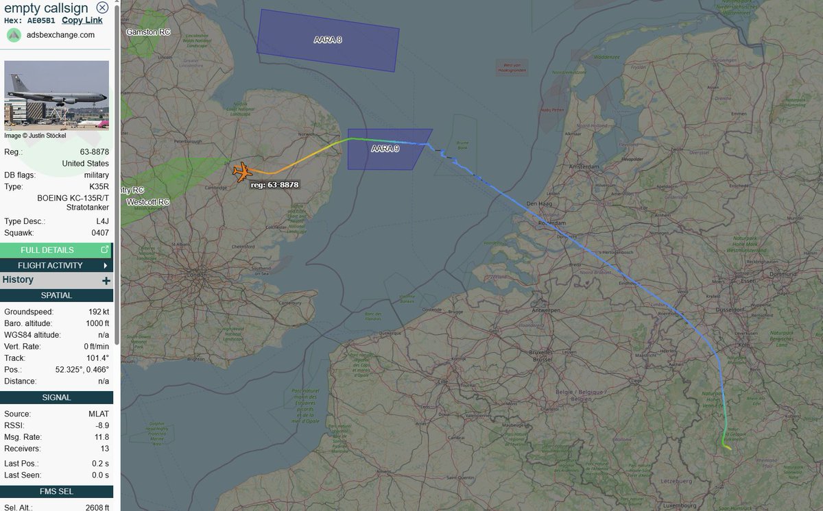 🇺🇸 USAF Boeing KC-135R 63-8878  flight from ETAD to  EGUN  overhead EHEH @ FL240 

- check gear 🧐 

#NLspot