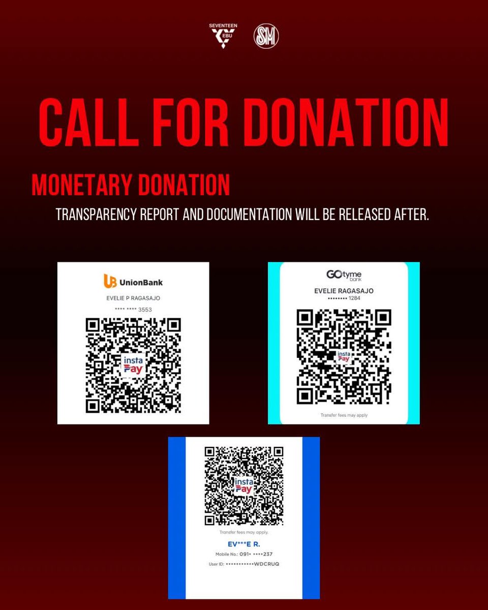 cebongdeuls's tweet photo. Carats📢📢📢

Just like our idols SEVENTEEN, who are always ready to help and share with those in need, let us also show the strength of our fandom by following in their footsteps. 💎

We are calling on Carats to extend love and support to the victims of the recent massive earthquake. You may donate any amount or in-kind to help those affected.🙏🏻

🤝 This initiative is organized by Carat Fandoms: @seventeenphcebu @KwonHoshi_ph
@moonjunhuiph @jeonghan_ph @JWW_PH @CaratLandPH @HorangdansPH

Let’s unite as one fandom and make a difference together. 🌍💞

#CARATGIVES