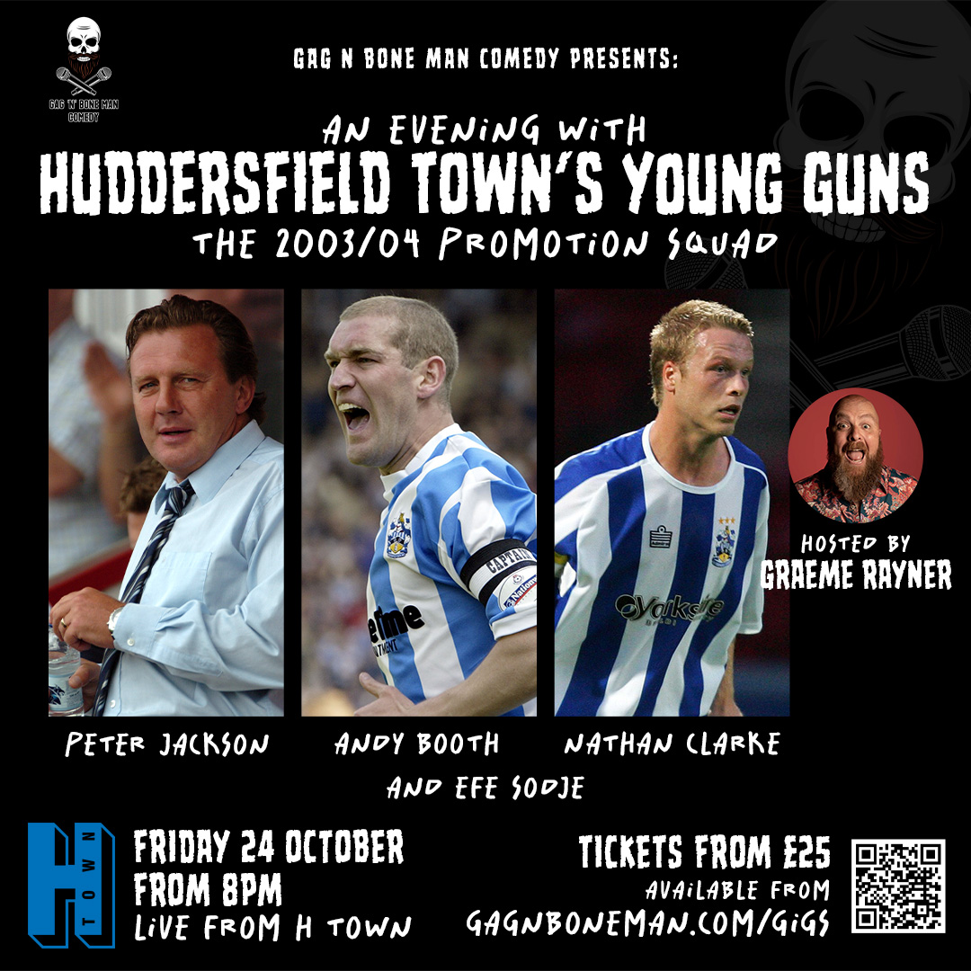 ⚽️ Relive a legendary season!
An Evening with Huddersfield Town’s Young Guns: 2003/04 promotion squad

📅 Fri 24 Oct | 🕗 8PM | 📍 Accu Stadium

🎙 With Peter Jackson, Andy Booth, Nathan Clarke &amp; more!

🎟 From £25: bit.ly/472n75F

#HTAFC #AccuStadium #YoungGuns