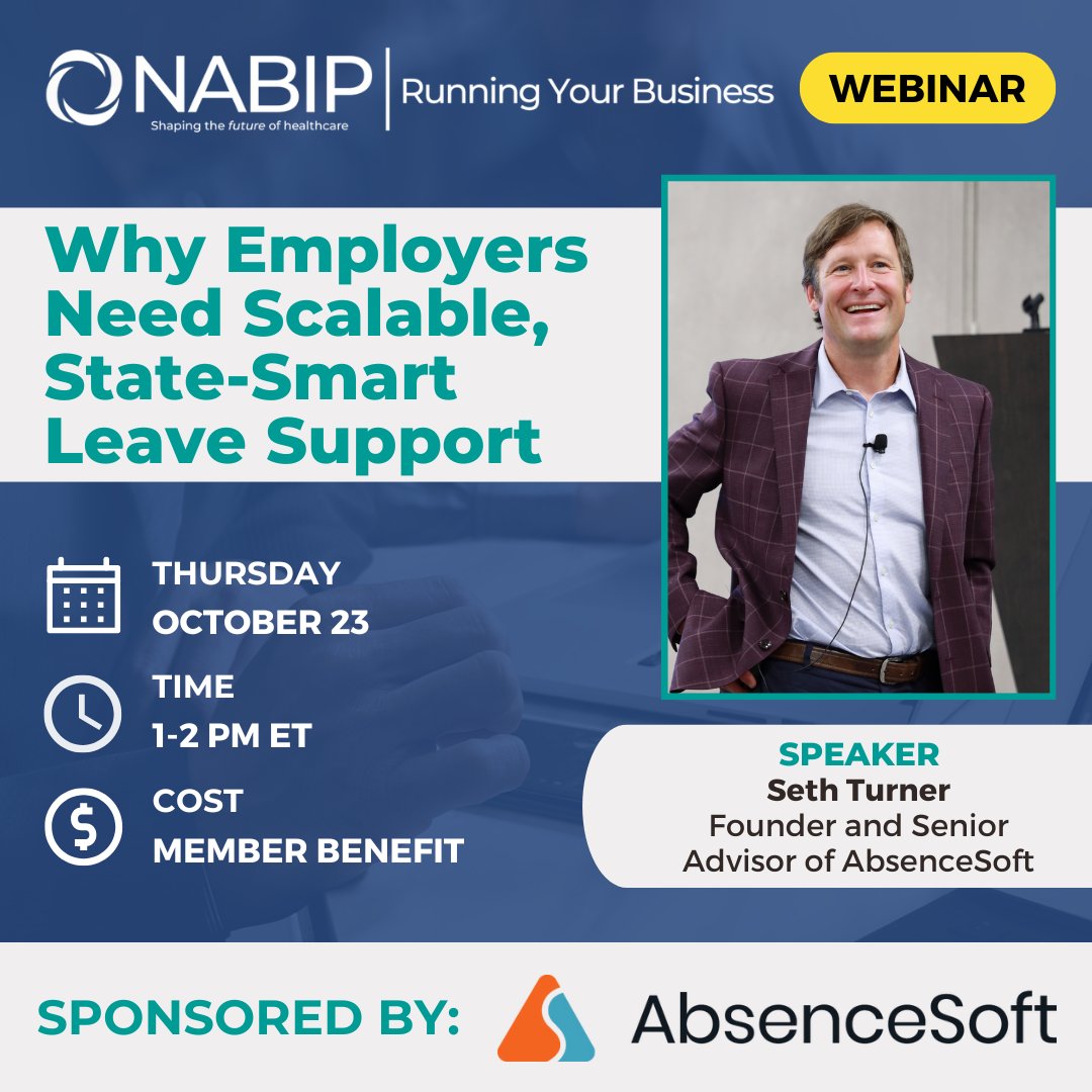 nabipsocial's tweet image. 📢 Don’t miss this NABIP #RunningYourBusiness webinar, sponsored by @AbsenceSoft.

You’ll learn:
✨ State-aware leave trends
✨ Compliance risks
✨ Scalable support
✨ Better outcomes

🔗 Save your spot: ow.ly/zA9l50X0Z30

#LeaveManagement #HRCompliance #AbsenceSoft