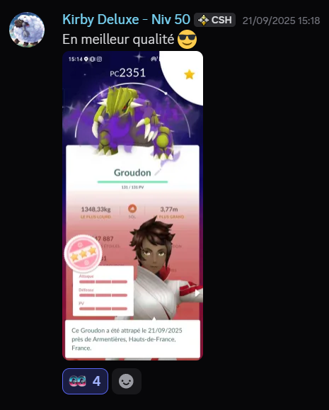 CSH_Discord's tweet photo. /Shiny honorables        
4 autres shiny mérites les mention honorable du serveur :     

- Cresselia d'Asta
- Tortipouss de P'tit Kebab
- Ptiranidur de Lollix
- Groudon Obscur 100% de Kirby Deluxe https://t.co/yPIYsyHaoT