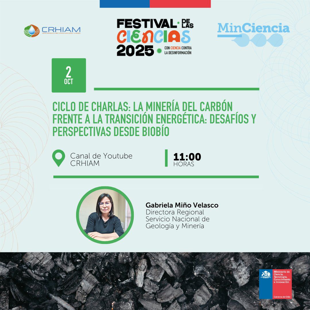 #AgendaRegional | Directora de Sernageomin Biobío, Gabriela Miño, participó esta mañana del ciclo de charlas del <a href="/crhiam/">CRHIAM</a>, donde habló sobre los desafíos de la minería del carbón frente a la transición energética. Revisa esta interesante conversación aquí: youtube.com/live/gj6utNBcN…