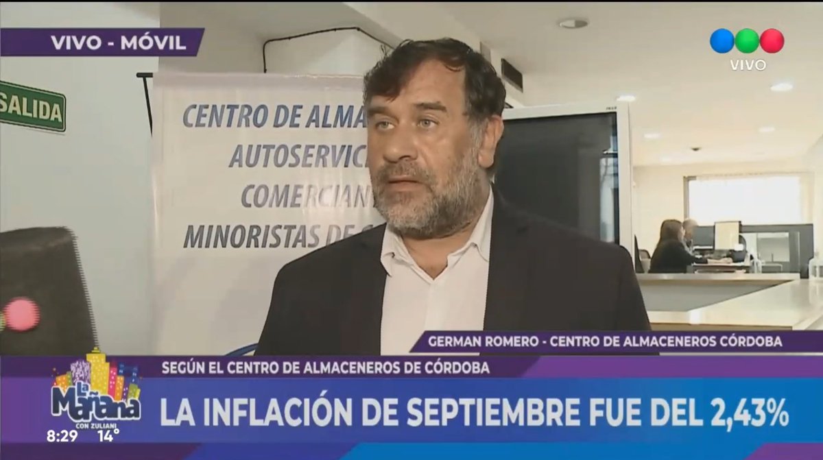 📺#Móvil <a href="/telefecordoba/">Telefe Córdoba</a>
"La Mañana con Zuliani"
<a href="/SerZuliani/">SergioZuliani</a> <a href="/Sofia_Oca/">Sofía Ocaño</a>
entrevistan a ntro. Director Gral. <a href="/Ger2Romero/">𝗚𝗲𝗿𝗺á𝗻 𝗥𝗼𝗺𝗲𝗿𝗼</a>

🛒Analizan datos 09/25 #Inflación, precio de alimentos, #consumo, cambio de hábitos de las flias- Informe Instituto Estadísticas y Tend. Sociales y Económicas