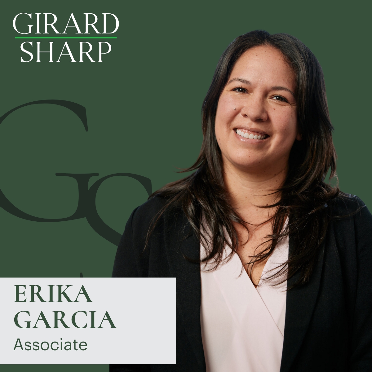 Meet Erika Garcia, who handles complex e-discovery &amp; M&amp;A confidentiality agreements and has experience in class action, commercial litigation &amp; regulatory investigations.

Learn more:girardsharp.com/attorney/erika…

#LawyerSpotlight #EDiscovery #GirardSharp