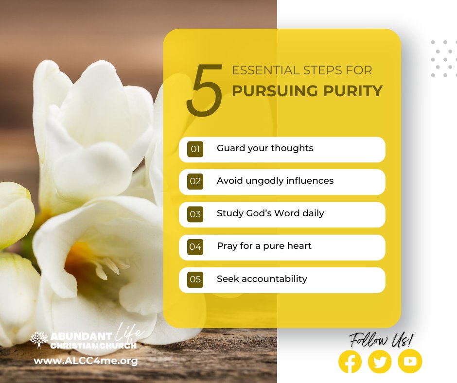 alcc4me's tweet image. Pursuing purity means guarding your heart, avoiding sinful influences, and seeking God’s holiness in every area of life (Matthew 5:8). #PureInHeart #SeekHoliness #GuardYourHeart