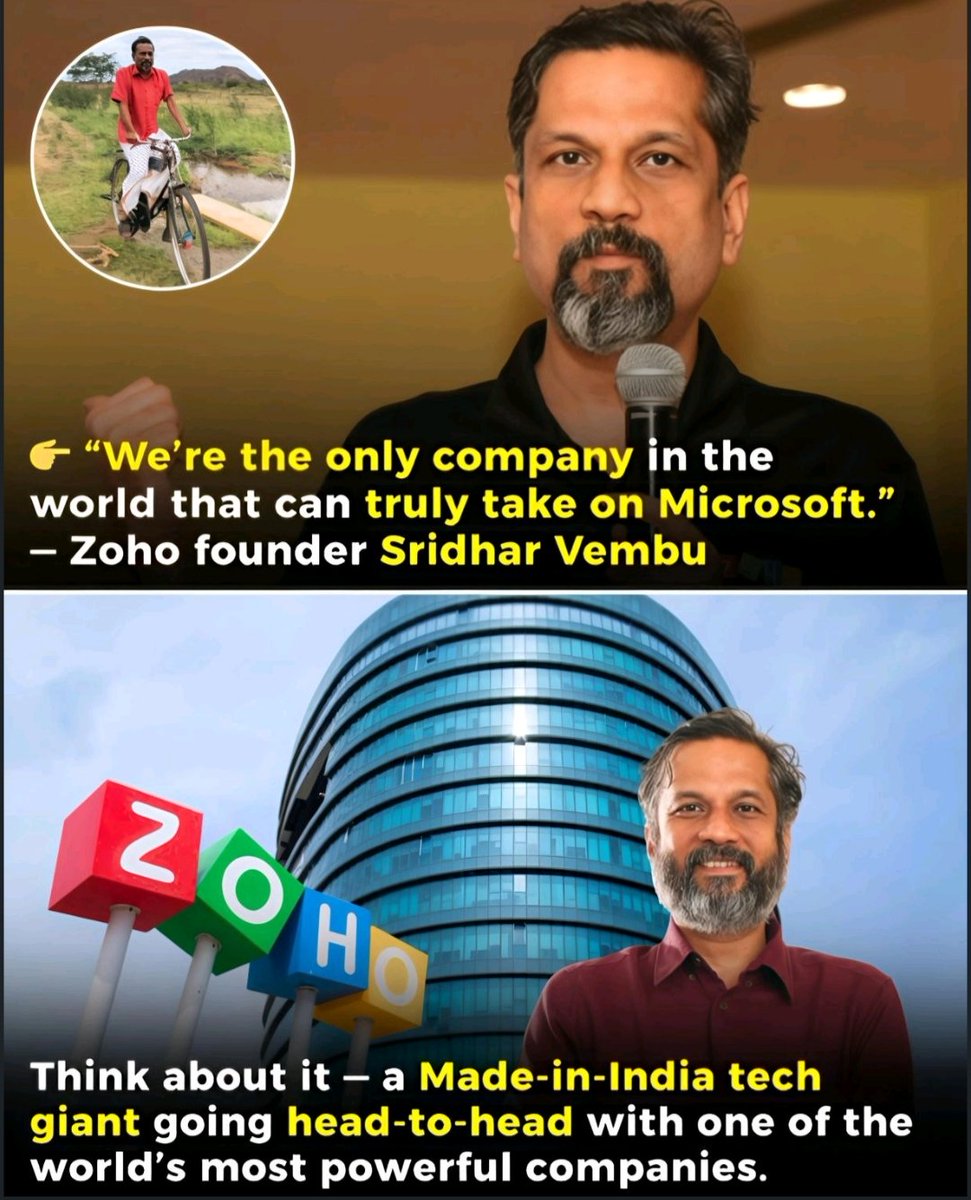 shrayaofficial's tweet image. 🚀 “We’re the only company that can truly take on Microsoft.” – Sridhar Vembu, Zoho Founder

🇮🇳 Made-in-India tech giant vs one of the world’s most powerful companies.

#Zoho #Microsoft #IndianTech #Innovation