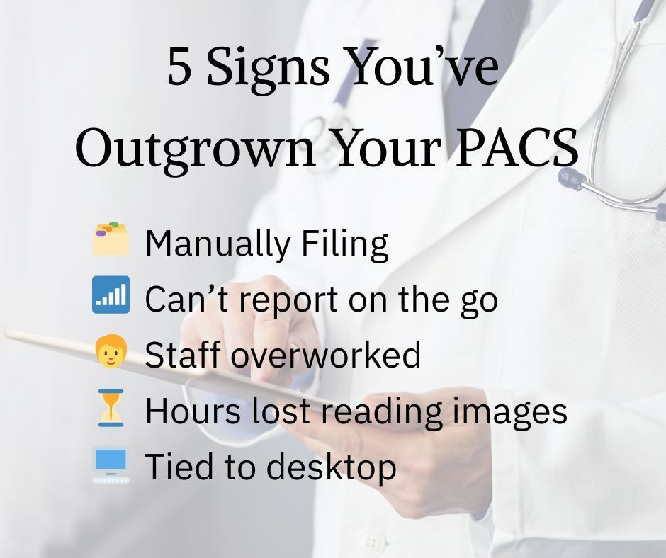 EBM_Tech's tweet photo. 5 signs you’ve outgrown your PACS:
1️⃣ Manual image filing
2️⃣ Can’t report on the go w/o Wi-Fi
3️⃣ Staff overworked, not inefficient
4️⃣ Hours lost reading images
5️⃣ Tied to a desktop setup

That’s why there’s UDE—mobile imaging &amp; reporting made simple.
#Healthcare #UDE #Innovation https://t.co/dc4b5YjzY0