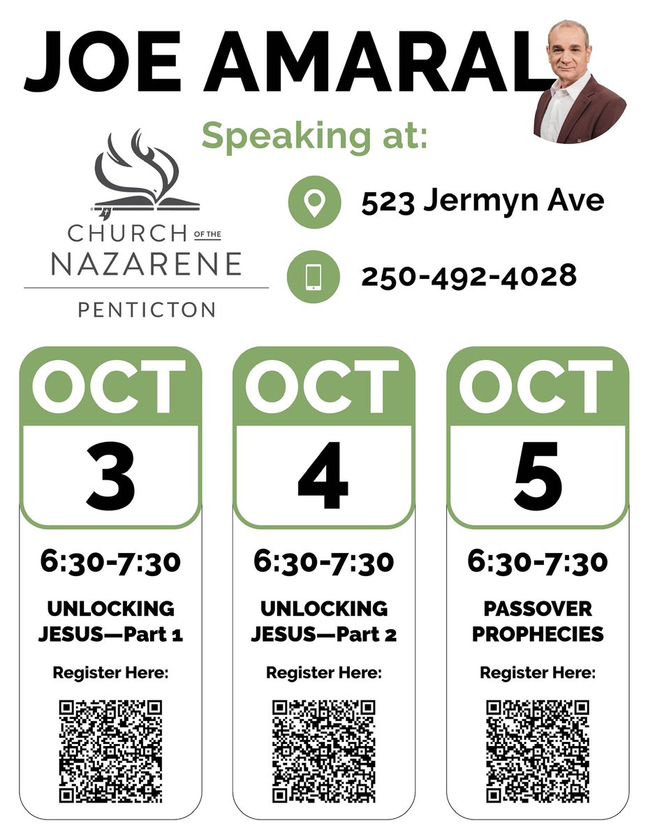 This one’s for my BC friends! 🌄
I’ll be speaking Fri–Sun, 6:30 PM at the Nazarene Church in Penticton.
If you’re near Kelowna, come join us—everyone’s welcome!

It’s going to be a great weekend.

#BritishColumbia #Penticton #Kelowna