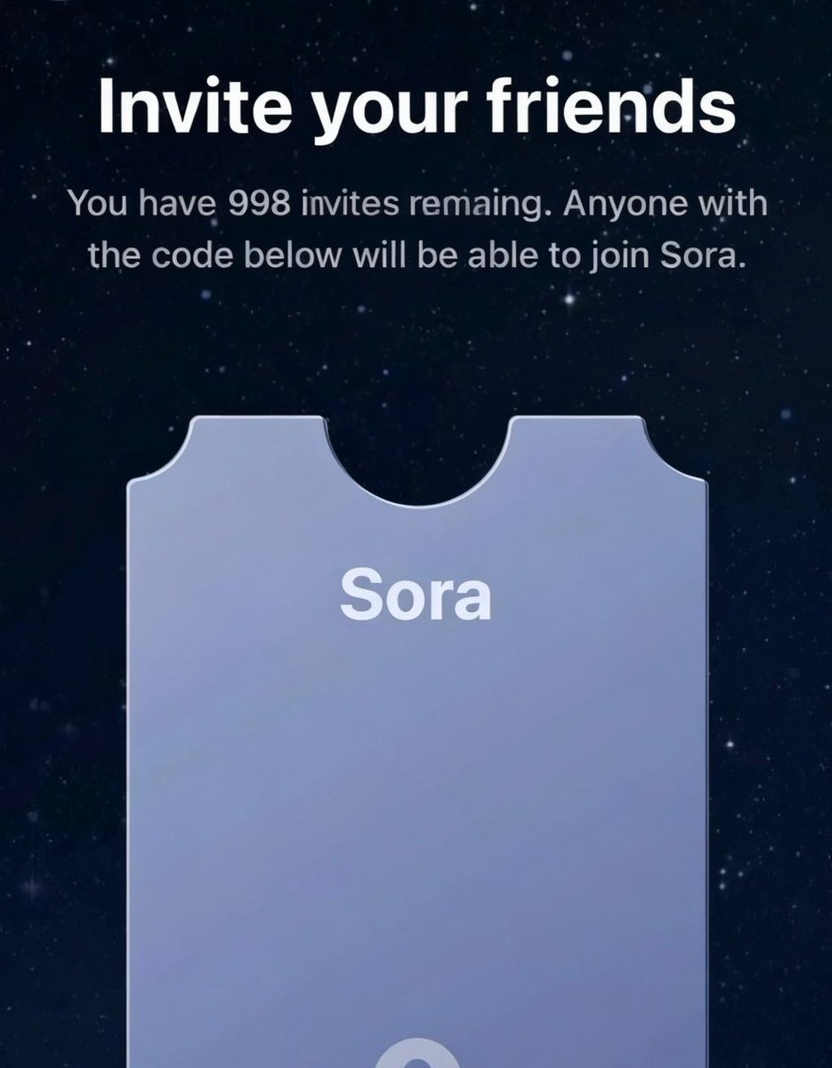 Ainda temos 998 convites disponíveis. Os primeiros 998 membros que seguirem, curtirem, repostarem e comentarem "Sora" ganharão um código de convite gratuito para Sora 2 por mensagem direta. 🫡

Certifique-se de que sua mensagem direta esteja aberta
#sora2invitecode #SORA #OpenAI