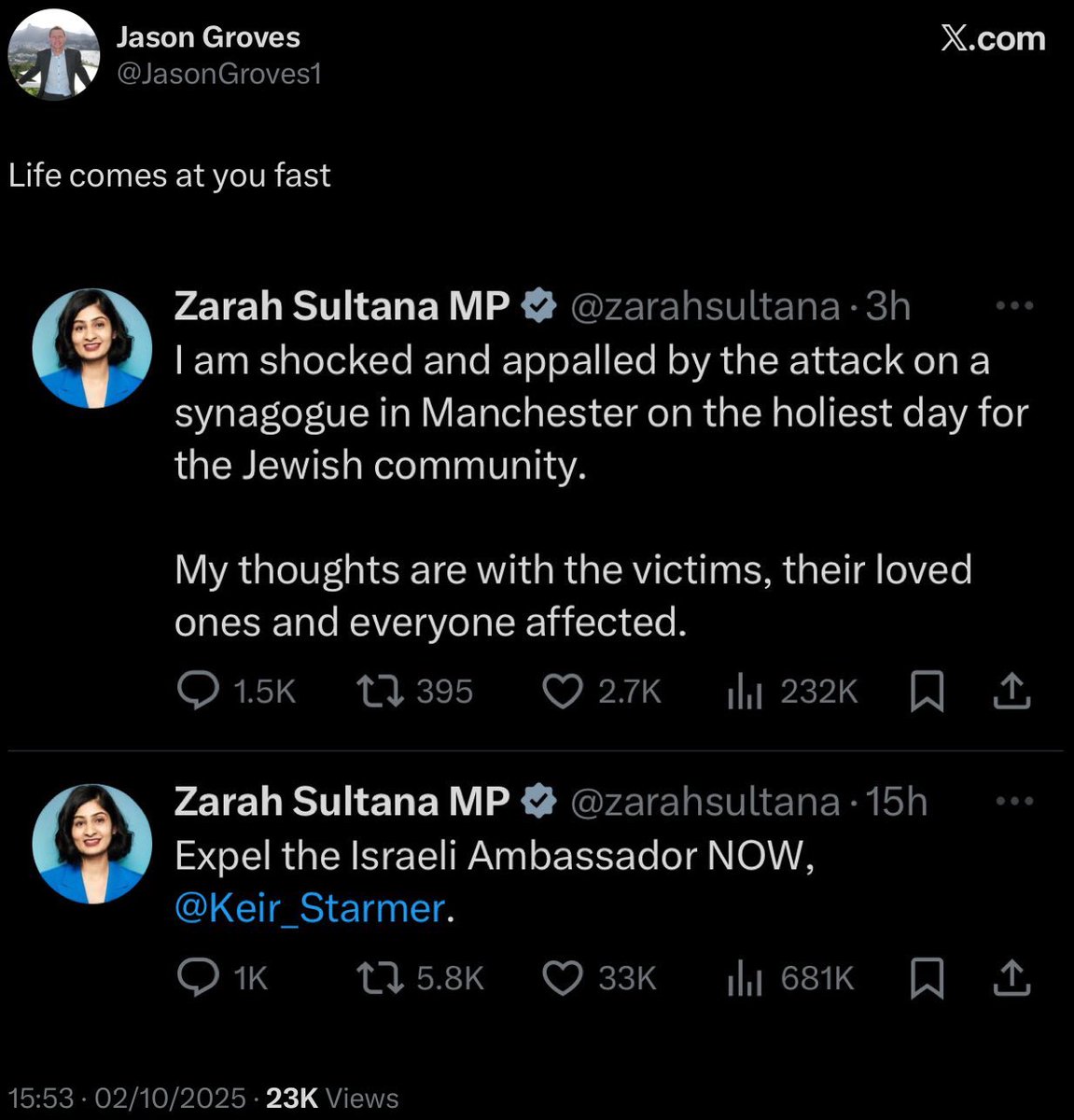 I’d love to know why the Daily Mail’s political editor thinks there’s a contradiction between condemning murders at a synagogue and opposing the killing of civilians in Gaza. <a href="/JasonGroves1/">Jason Groves</a>