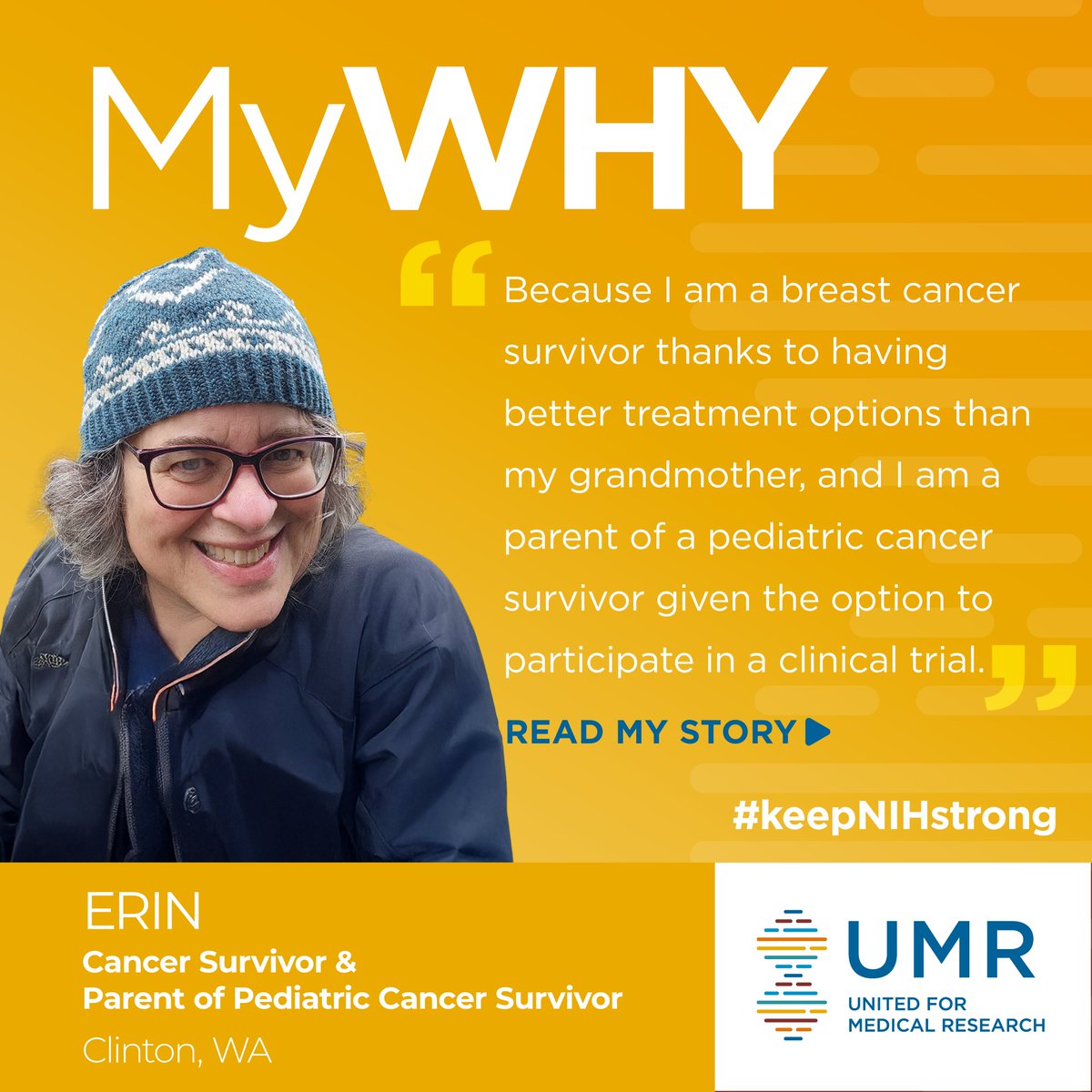 United4MedResearch (@umr4nih) on Twitter photo Meet Erin and her #MyWHY: “Because I am a breast cancer survivor thanks to having better treatment options than my grandmother, and I am a parent of a pediatric cancer survivor given the option to participate in a clinical trial.”
This is why we need to #keepNIHstrong Meet Erin and her #MyWHY: “Because I am a breast cancer survivor thanks to having better treatment options than my grandmother, and I am a parent of a pediatric cancer survivor given the option to participate in a clinical trial.”
This is why we need to #keepNIHstrong