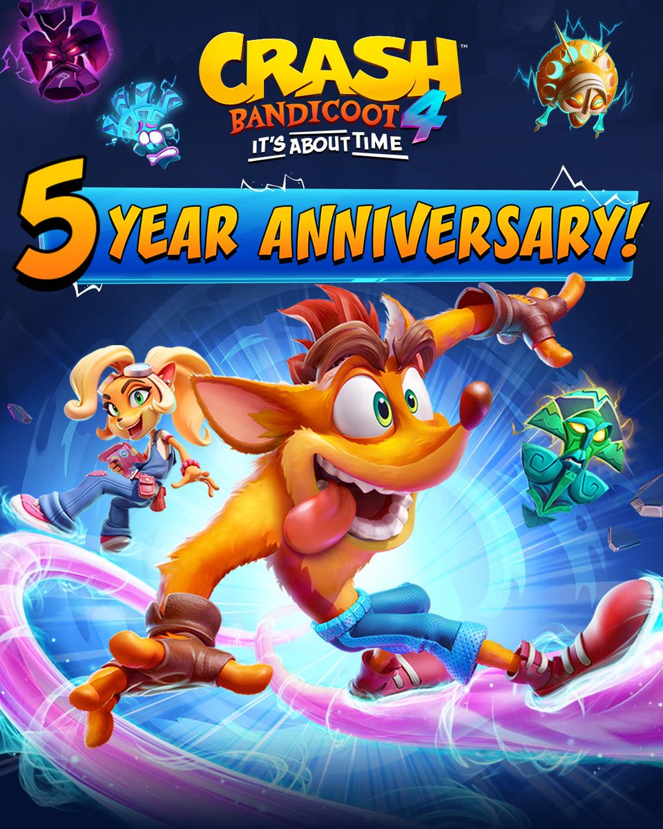 7asawiGamer's tweet photo. ⚠️| تحتفل اليوم شركة #Activision بمرور 5 سنوات على إطلاق اللعبة الرائعة Crash Bandicoot 4: It's About Time.
#CB4 https://t.co/0mmUEqDFx0
