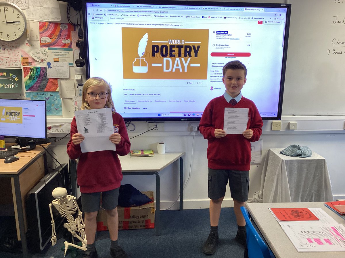 To celebrate World Poetry Day, these two Y6 pupils brought in a poem from home and shared it with the class. Great effort from you both📚😊