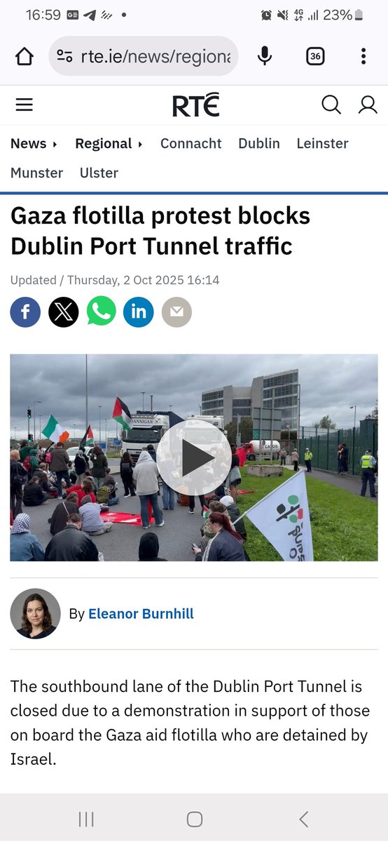 SuzieD755164's tweet photo. Am I missing something? The port tunnel is closed and M50 is blocked up because Greta and Co were arrested by Israel. I don't understand what these protesters are trying to achieve. The Irish government has already expressed support for Gazans. The Irish government hasn't arrested the people on the flotilla. Without abusing me, can anyone express to me the point of the protest. Thanks.
