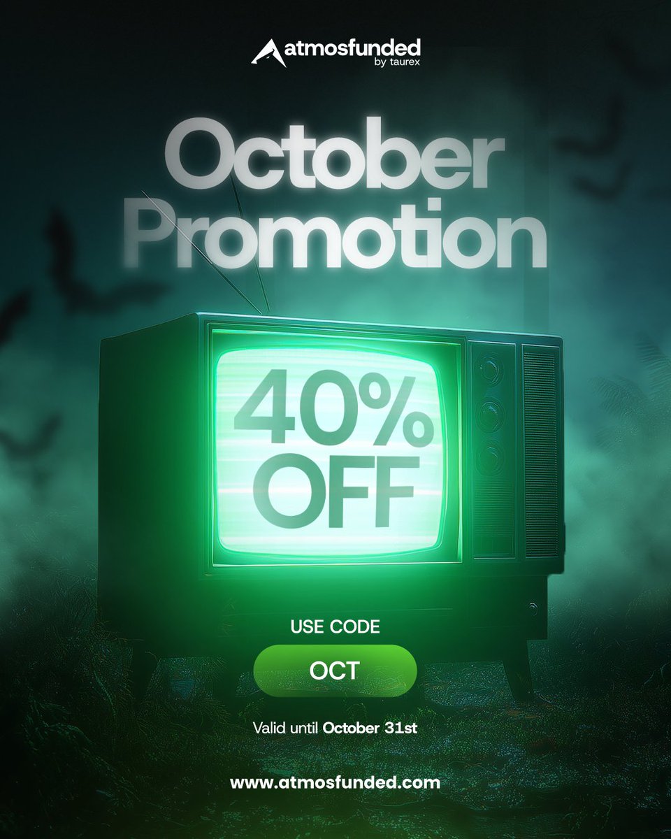 Atmosfunded's tweet photo. October just got better 👻

Get 40% off your next evaluation with code OCT — available until October 31st.

Don’t miss it 🔥 https://t.co/z7XPLnuDSV