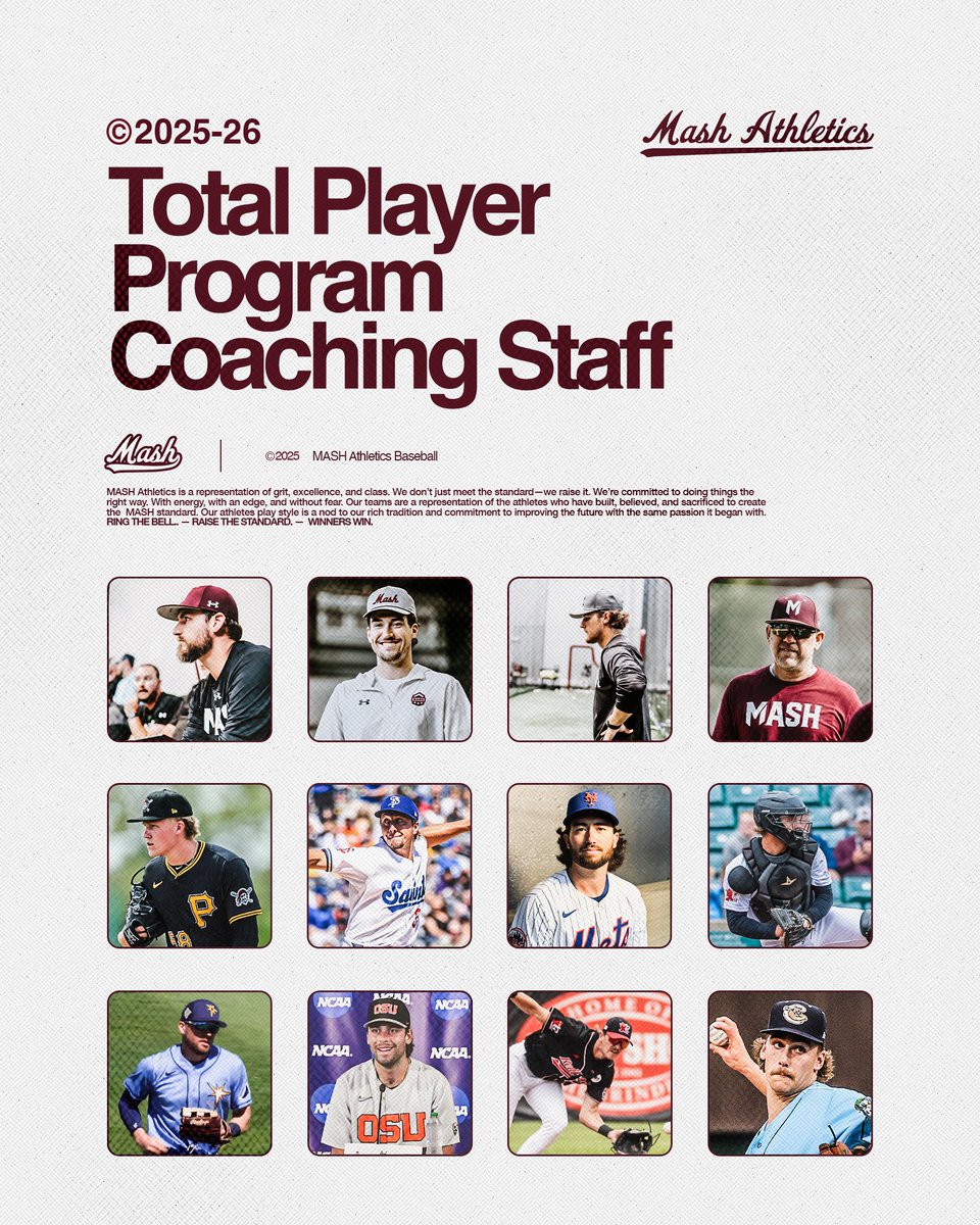 MASH__BASEBALL's tweet photo. TTP Coaching staff is absolutely STACKED.

While the baseball resumes of all these coaches are outstanding, each of them were selected due to their genuine care to make everyone around them better. 

Standard raised 📈🔔 https://t.co/0JIZhWClDg