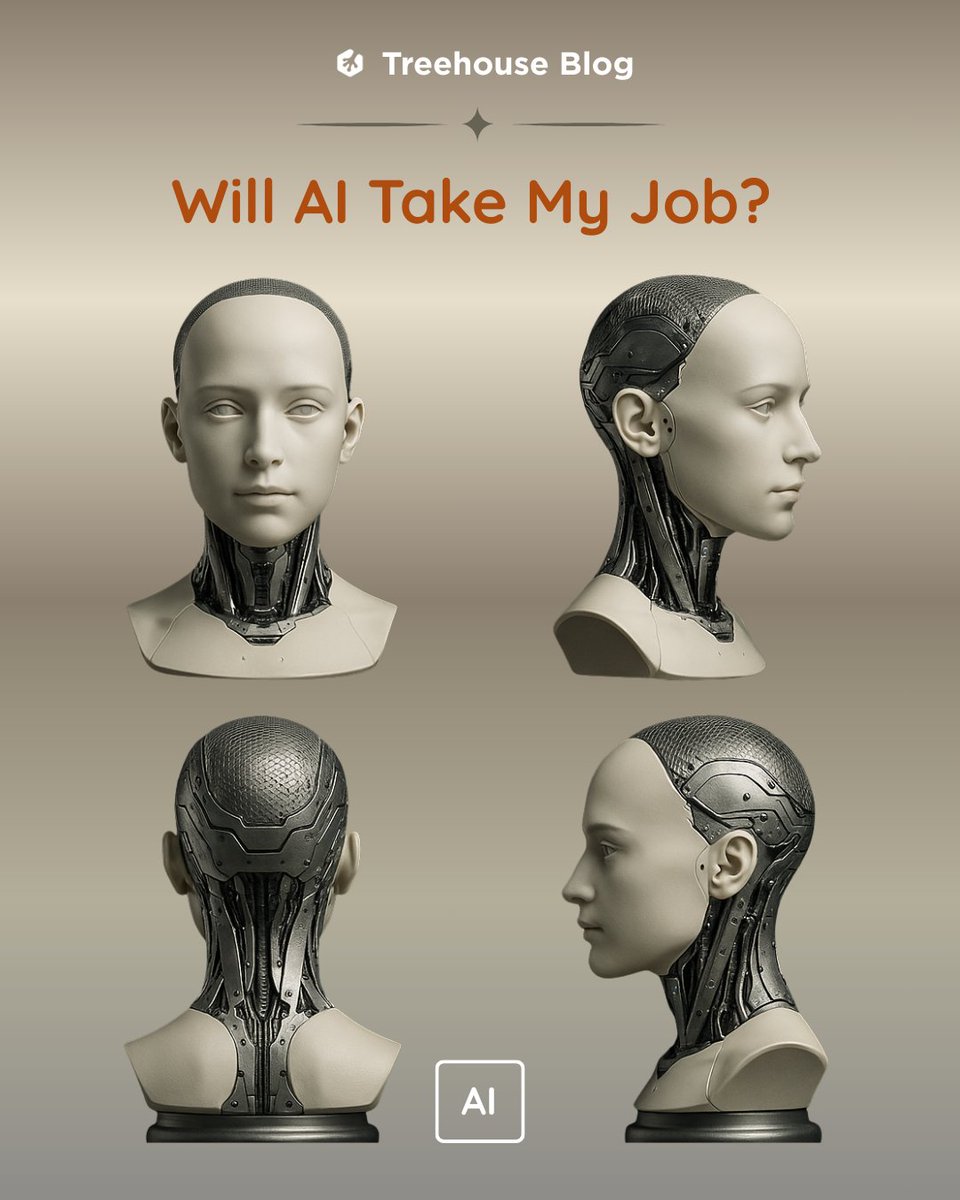treehouse's tweet image. Worried AI might take over developer jobs? See how this tech shift is turning AI into a powerful programming partner, not a substitute. How do you feel about AI in your workflow? Read more: trhouse.co/4g7EncS