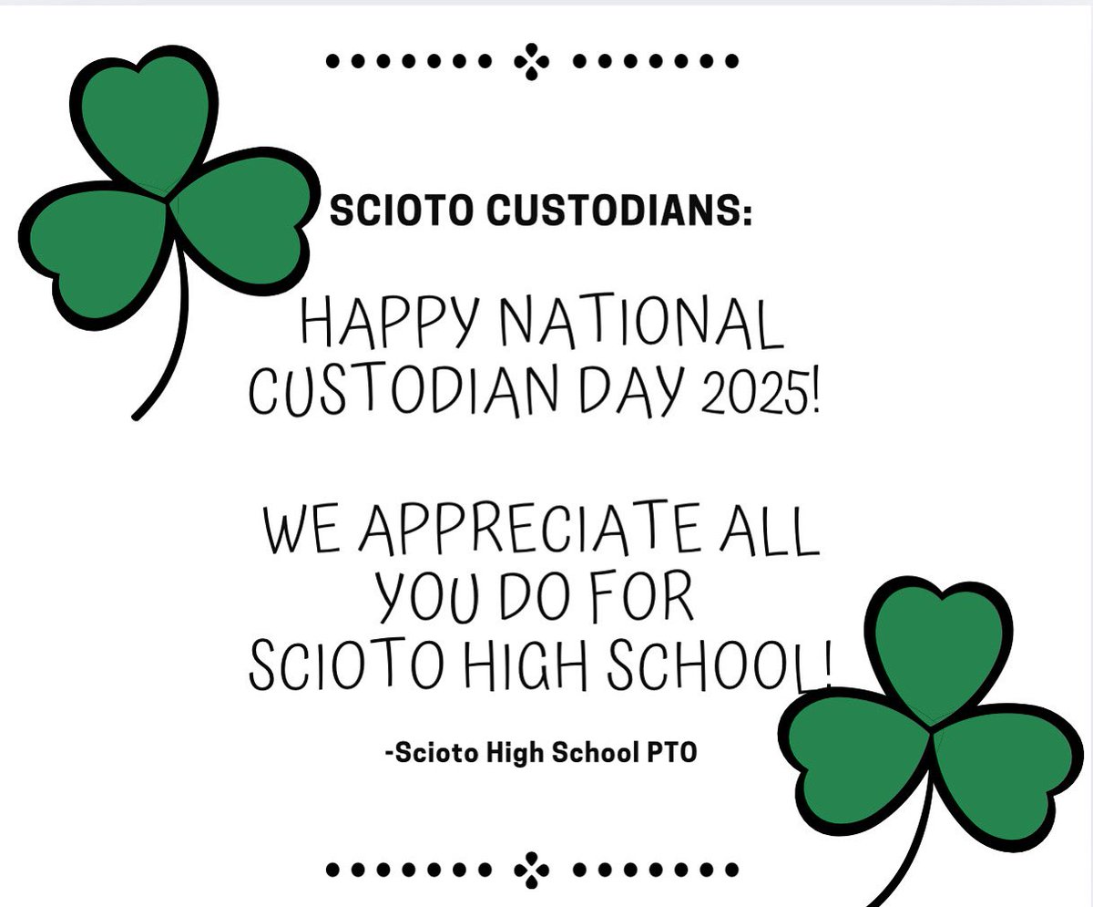 It’s Custodian Appreciation Day!

We appreciate everything our custodians do for Scioto!☘️💚