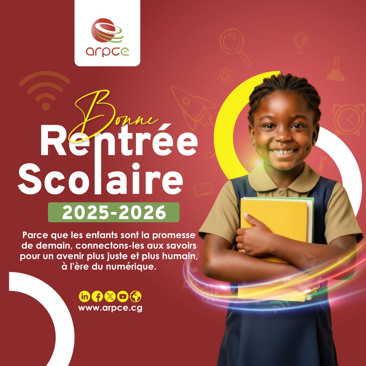 ARPCECongo's tweet image. L&apos;ARPCE Souhaite une bonne rentrée scolaire à tous les élèves du Congo.
#ARPCECongo #BacktoSchool #Numérique