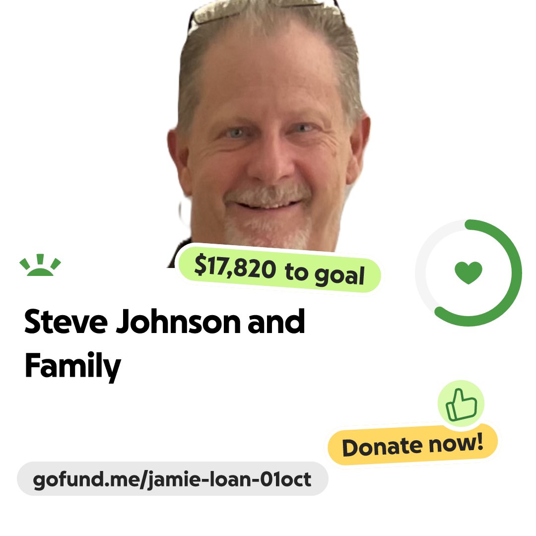 mary36052266's tweet photo. My nephew, Steve Johnson, is a tender hearted, wise, selfless man, wonderful husband and dad, loved by family, friends, co-workers, church members and the racing community. If you can, please consider helping them too. Every little bit counts. Praying! 

https://t.co/vLS4V4L6v8 https://t.co/kUF6miyMw0