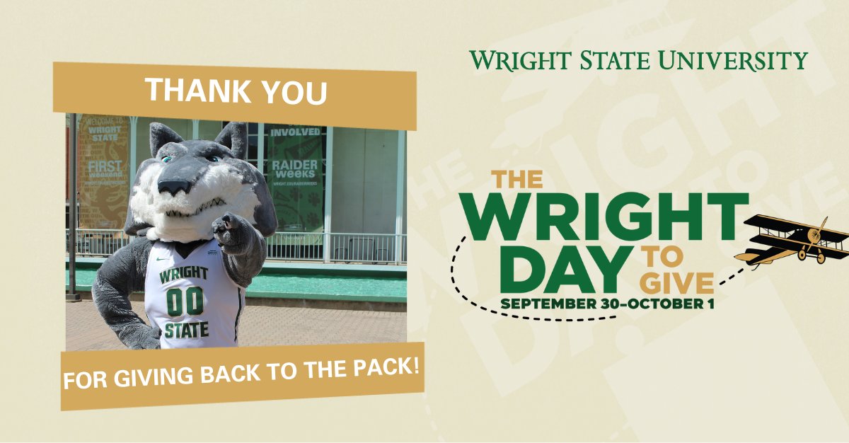 WrightGiving's tweet photo. Thank you to each and every donor who contributed on the #WrightDay2Give! If you haven't made your gift, it's not too late! You can still make a difference for #WrightState students. https://t.co/H4PJoNRDAy https://t.co/JBqidE6zsM