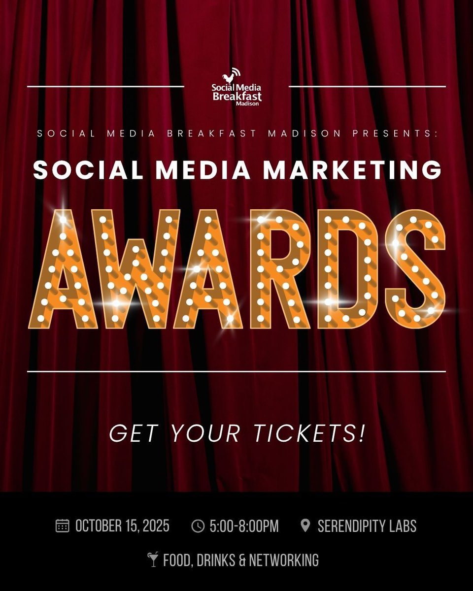 ⭐ Free food and drink
⭐ Networking with Madison's best in social media and marketing
⭐ A fun night to bring in the fall season

What more do you need in an evening?! Join us at the 2025 Social Media Marketing Awards Oct 15, 5-8PM, at Serendipity Labs.

smbmad.org/event/2025-mad…