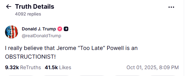 whitee_rhinoo's tweet photo. #Powell Under Fire
#President #Trump calls #Jerome โ#Too #Lateโ Powell an #obstructionist The irony? #Fed already teeing up a #rate #cut in October. Maybe not deep enough, fast enough, or just not Trump-style โ but the shotโs been fired anyway.
#Markets #MarketUpdate #StockMarket #trading #USA #US #stocks #crypto #Bullish #TRUMP $Trump #America #tariffwar #tariffdeal #Dollar #FederalReserve #DonaldTrump #Tariffs #rates #TradeDeal