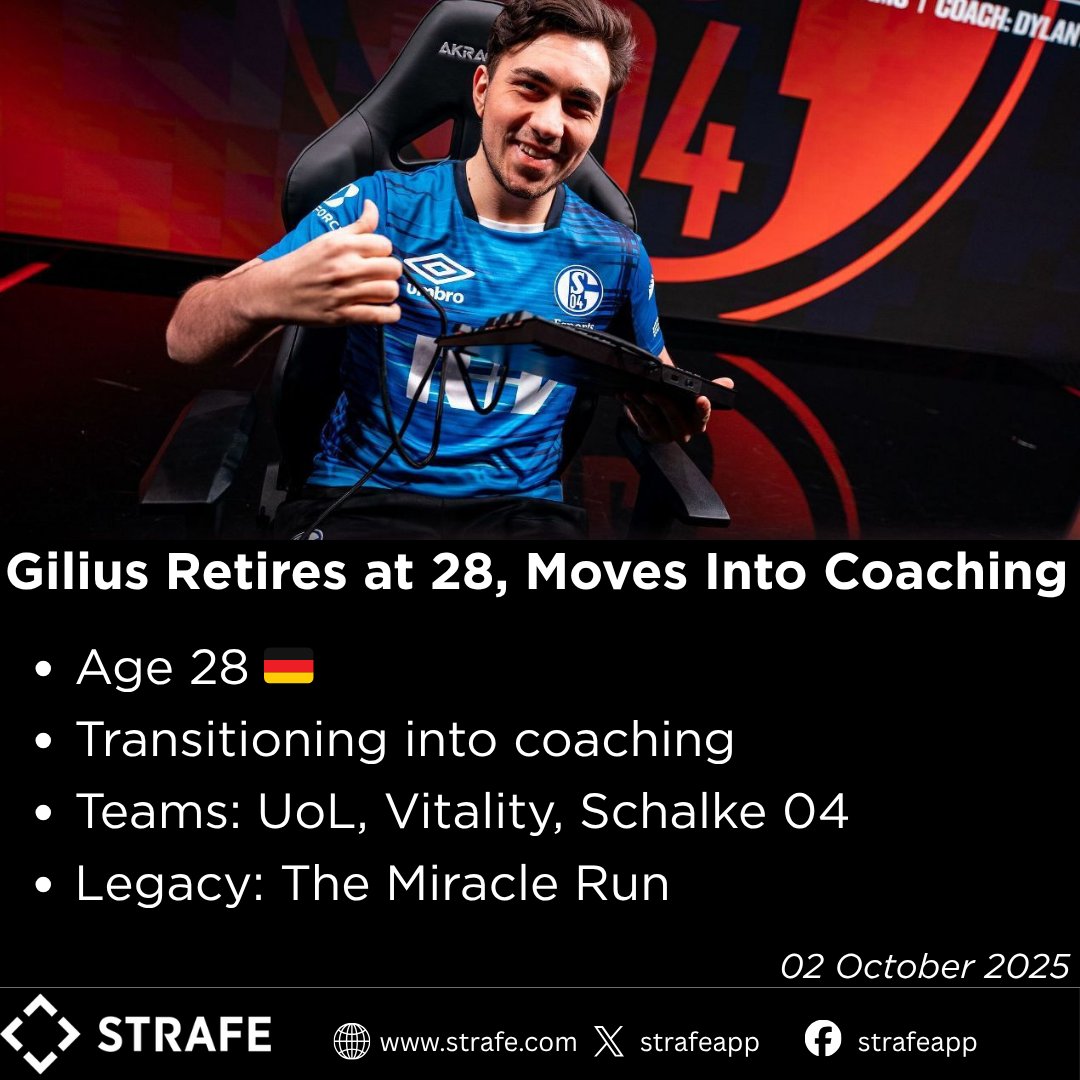 Jungler Gilius 🇩🇪 has announced his retirement from pro play at 28.

He will continue his transition into coaching after a career with teams like:
→Unicorns of Love 🦄
→Team Vitality 🐝
→Schalke 04 ⚽ (Miracle Run ✨)

An unforgettable personality &amp; presence in the #LEC.
