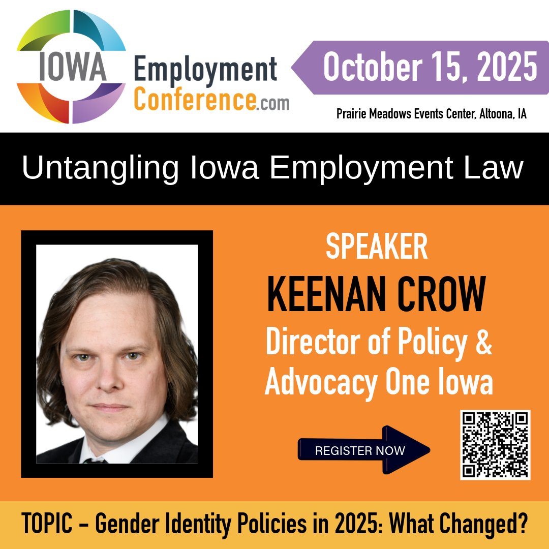 We're thrilled to announce esteemed speaker, Keenan Crow, with <a href="/OneIowa/">One Iowa</a> at #IEC2025 - bringing valuable insights on employment law &amp; professional development.

Bio here: conta.cc/3VhrlQi

Register here: conta.cc/41Vzk9h