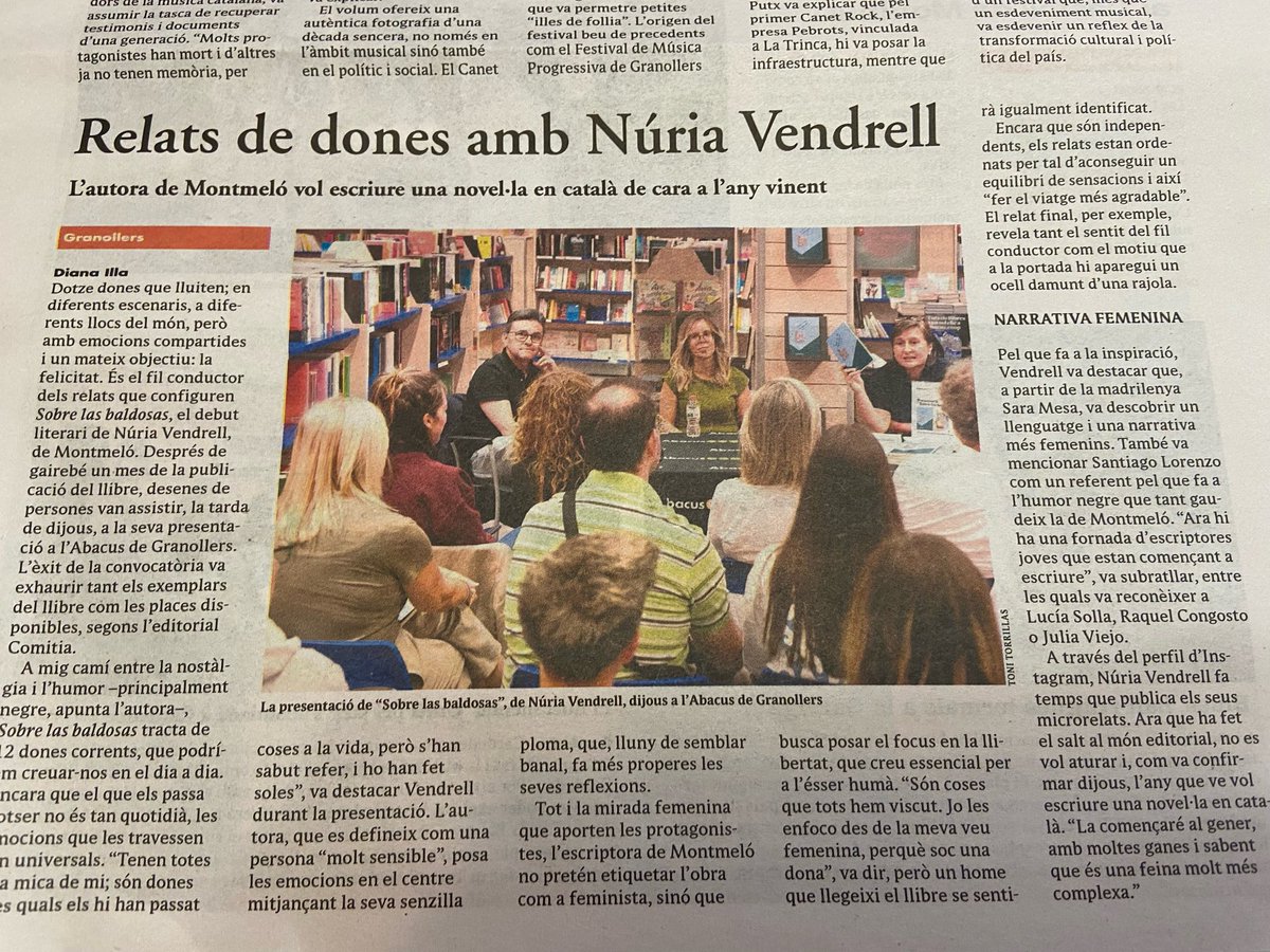 👉 Article publicat al <a href="/el9nou_vor/">el9nou_vor</a> _sobre l’acte de presentació del llibre de Relats “Sobre las Baldosas” de <a href="/nuria_vm/">Núria Vendrell</a>   a la llibreria @granollers_abacus 
Gràcies per aquesta bonica ressenya del acte. Fotografia de <a href="/tonitorrillas/">Toni</a> 
#relatsdedones #escriptores