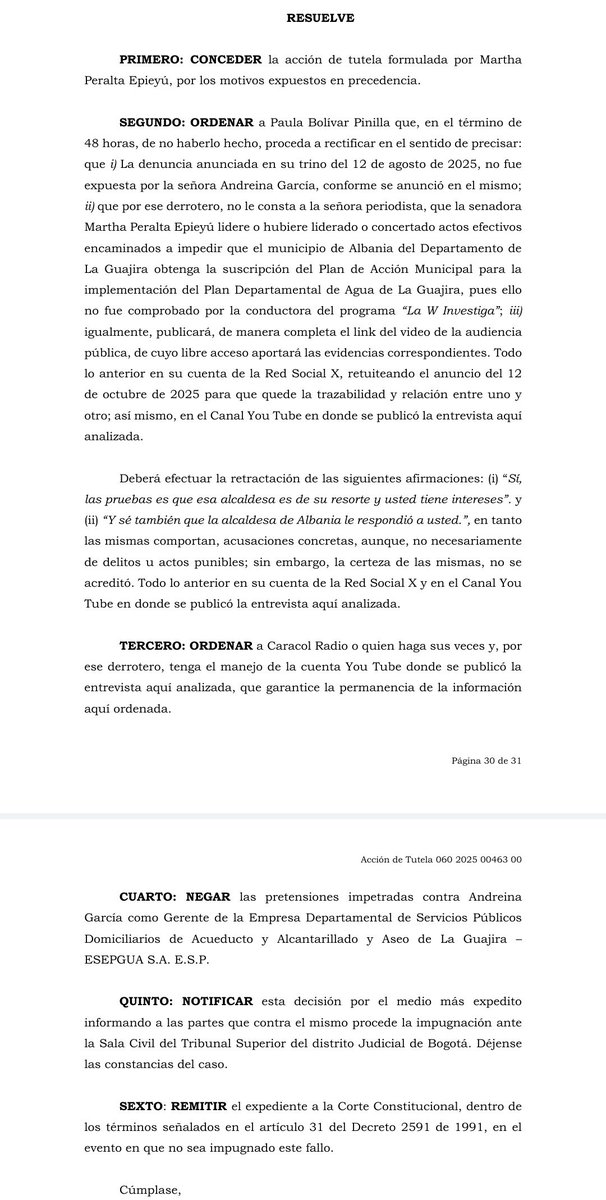 ¡De nuevo la justicia me da la razón!

La periodista <a href="/paulabolivar/">Paula Bolívar</a> debe retractarse de las acusaciones en mi contra. NO EXISTEN PRUEBAS DE SUS SEÑALAMIENTOS. "Ello no fue comprobado por la conductora del programa de la <a href="/WRadioColombia/">W Radio Colombia</a>".

Aunque el daño ya está hecho, confío en