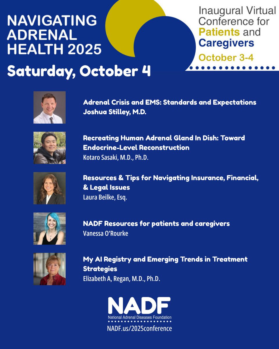 We're counting down to "Navigating Adrenal Health" and so excited for the presentations we have lined up for you. From disease-specific topics to general advances in adrenal disease treatment, there's a lot of information we can't wait to share.

#NAH25 #AdrenalInsufficiency