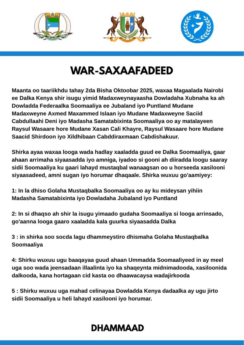 This is commendable move towards a national consensus on 2026 election.  President <a href="/HassanSMohamud/">Hassan Sheikh Mohamud</a> unshameful fraudulent public land grabbing has not only dented the image of #FGS, but also weakened &amp; dysfunctionalized the very institutions he ought to be building &amp; concretizing.